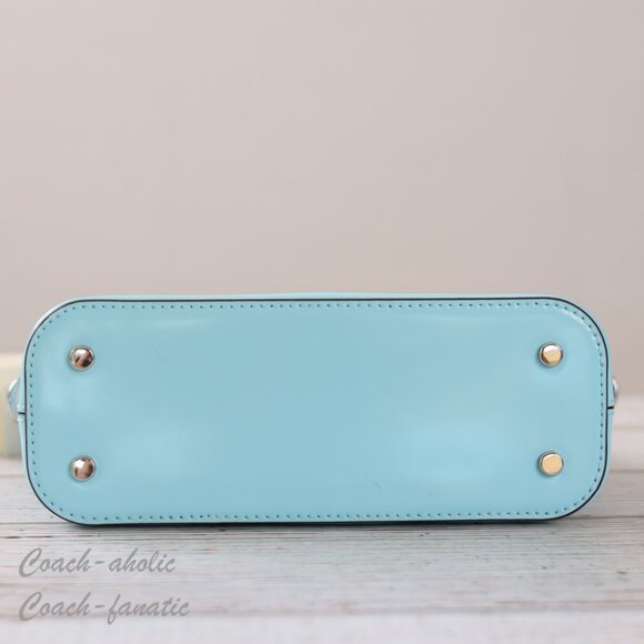 NWT Tory Burch Emerson Patent Leather Dome Satchel Crossbody in Light Celeste - Picture 9 of 11